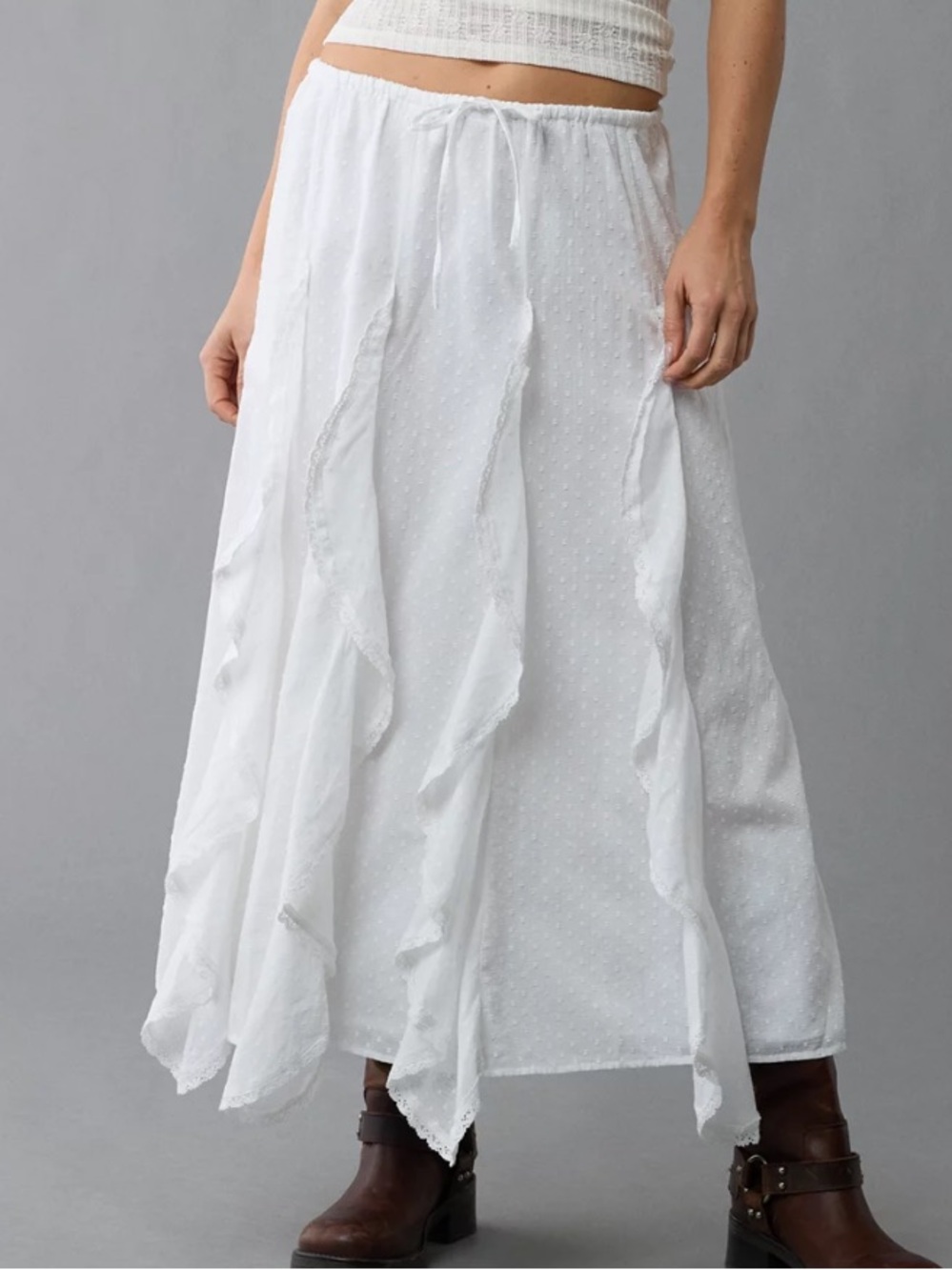 NWT High-Waisted Cascade Ruffle white Maxi Skirt. XL